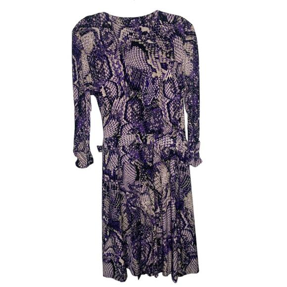 Cache Womens Dress Size L Vintage Purple Snake Print Long Sleeve Wrap V-Neck - Picture 2 of 12
